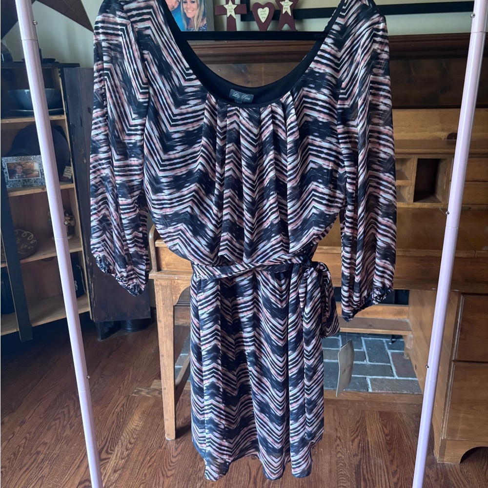Lily Rose Black and Brown Striped Long Sleeve Dress